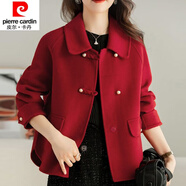 皮爾卡丹（pierre cardin）23年新款小香風(fēng)秋冬新款毛呢外套女短款時尚高端寬松小個子呢子上 紅色 M (85-99斤)
