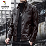 啄木鳥(niǎo)（TUCANO）真皮皮衣男士立領(lǐng)海寧潮牌帥氣休閑秋冬款機車(chē)服皮夾克外套男裝 A609咖啡不加絨 3XL 150165斤