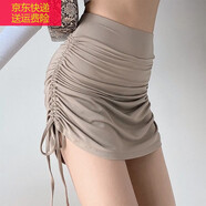 寶格妍性感辣妹包臀半身裙女夏薄款綁帶設(shè)計(jì)感高腰抽繩A字短裙百褶 卡其色（無安全） 均碼