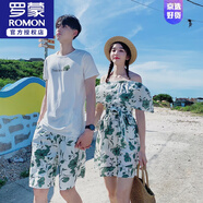羅蒙（ROMON）三亞海邊蜜月度假旅游沙灘情侶夏裝一男一女套裝裙子短袖短褲衣服 6680# 女M