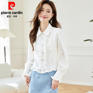 皮爾卡丹（pierre cardin）小香風(fēng)雪紡衫木耳邊洋氣小衫長(cháng)袖女襯衣短款2025春秋新款上衣襯衫 白色 L