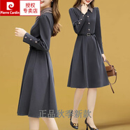 皮爾卡丹（pierre cardin）氣質(zhì)名媛高端裙子秋季2025年新款女裝中長(cháng)款長(cháng)袖秋冬毛呢連衣裙潮 灰色 XL【建議115-125斤】