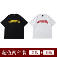 迪伽達(dá)潮流美式復(fù)古星星情侶裝短袖t恤男女款春夏季設(shè)計(jì)感休閑情侶上衣 HDFS-T15黑色+白色 2XL 【寬松建議拍大一碼】