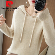 皮爾卡丹（pierre cardin）加厚羊Y毛針織衫女連帽衛(wèi)衣內(nèi)搭寬松秋冬帶帽毛衣打底衫上衣帽衫 米色 S