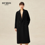 深呼吸DEEP BREATH女裝翻領(lǐng)中長(zhǎng)款過(guò)膝羊毛雙面呢子大衣外套女A400619 黑 M (3碼)