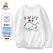 稻草人（MEXICAN）長(zhǎng)袖t恤男秋季圓領(lǐng)韓版百搭男擺爛印花寬松休閑上衣 白色 L