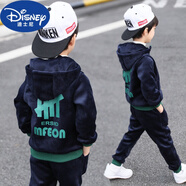 迪士尼（Disney）品牌童裝童裝2024新款男童雙面絨兩件套裝兒童韓版連帽衛(wèi)衣秋 FM兩件套【加絨加厚】藏青 120適合身高110cm-120cm