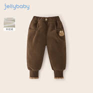 JELLYBABY男童加絨褲子冬季中小童夾棉休閑褲秋冬男孩保暖冬裝寶寶加厚衛(wèi)褲 咖色 100 CM