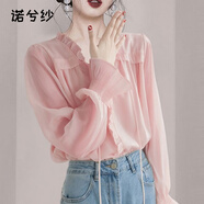 伊薇衣法式溫柔風(fēng)荷葉邊長(cháng)袖雪紡襯衫2025秋季新款洋氣寬松喇叭袖上衣女 主圖色 3XL