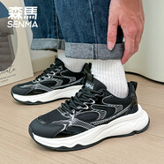 森馬官方銀色運(yùn)動老爹鞋子男鞋厚底增高網(wǎng)面透氣休閑鞋 黑色 41.5