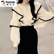 啄木鳥(niǎo)（TUCANO）2025早秋季新款小個(gè)子韓系套裝小香風(fēng)魚(yú)尾毛衣針織連衣裙子女春秋 杏色毛衣 55/60kg/L