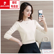 皮爾卡丹（pierre cardin）小個子針織打底衫女秋冬加絨加厚修身短款毛衣高腰保暖羊毛衫上衣 杏色 M