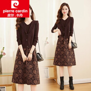 皮爾卡丹（pierre cardin）2025秋季新款女裝針織連衣裙秋冬穿搭套裝裙時(shí)尚馬甲連帽套裝裙女 咖色 2XL