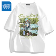 真維斯（Jeanswest）歐美潮牌短袖t恤男夏季純棉衣服大碼森系學生oversize時尚文化衫 【100%純棉】白色(大微風吹拂) L (175) (收藏加購優(yōu)先發(fā))