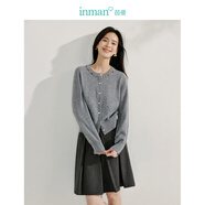 茵曼（INMAN）開(kāi)衫毛衣女氣質(zhì)千金風(fēng)釘珠圓領(lǐng)2025春秋女裝新款洋氣短針織外套 花灰色 M