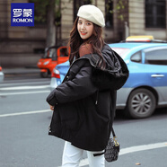 羅蒙羽絨服女中長款加厚保暖外套顯瘦冬季新款韓版白鴨絨修身時(shí)尚 毛領(lǐng)-黑色 S 碼85斤-120斤