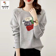 啄木鳥(niǎo)2025年秋裝新款寬松圓領(lǐng)女士衛衣百搭氣質(zhì)通勤時(shí)尚長(cháng)袖上衣 灰色彩圖【加絨款】 L 100-115斤