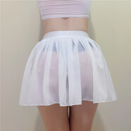 YESEXING雪紡百褶裙半身裙高腰微透短裙打底透裙 白色 均碼