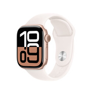 Apple Watch Series 10 智能手表46毫米玫瑰金色鋁金屬表殼淡桃粉色運(yùn)動(dòng)型表帶M/L【蜂窩】