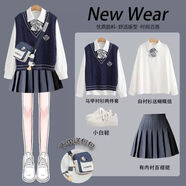 梓洛蘭ZiLuolan2025秋季少女兩件套毛衣針織三件套學(xué)生學(xué)院寬松韓版馬甲 藏青馬甲+領(lǐng)結(jié)襯衫+灰百褶裙 493 XL 建議110-120斤