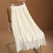 玉極虞2025夏季新款氣質(zhì)高腰顯瘦蕾絲鏤空鉤花半身裙女長(zhǎng)裙潮 白色 均碼 90-130