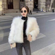 馬迪安2025時(shí)尚新款秋冬皮草外套女仿狐貍毛短款洋氣毛毛外套小香風(fēng)大衣 米白色 S 【適合80-95斤】