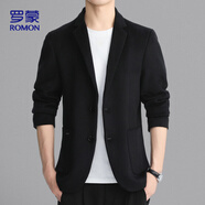 羅蒙（ROMON）羊毛呢西服男士春秋季商務(wù)休閑單西裝大衣保暖外套男XF87黑色2XL