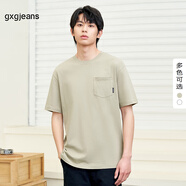 gxg.jeans男裝短袖T恤2024年夏季新款圓領(lǐng)軍綠色純棉印花體恤 軍綠 180/XL