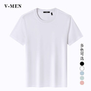 V-MEN【純棉/舒適】VMEN夏短袖T恤男干爽面料簡(jiǎn)約純色體恤打底衫潮VT06 白色 S