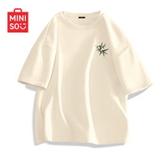 名創(chuàng)優(yōu)品（MINISO）短袖男夏季休閑簡(jiǎn)約純棉t恤學(xué)生正肩寬松潮流圓領(lǐng)體恤 淺米 2XL