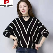 皮爾卡丹（pierre cardin）篇幅衫毛衣女春秋裝新款百搭寬松套頭上衣2025短款針織打底衫外套 黑色 S