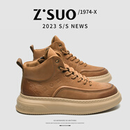 走索（Z.Suo）【牛皮】時(shí)尚休閑男鞋靴春季新款英倫高幫男靴10716 黃色 41