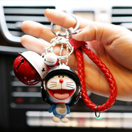 韓國創(chuàng  )意哆啦A夢(mèng)頭盔鑰匙鏈可愛(ài)卡通汽車(chē)鑰匙扣鈴鐺男女包包掛件 開(kāi)口笑貓+紅白鈴鐺+大紅繩