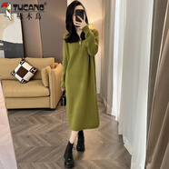啄木鳥(niǎo)秋冬新款配大衣內搭拉鏈針織連衣裙女小個(gè)子氣質(zhì)穿搭顯瘦毛衣裙子 綠色 L