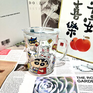 牛奶杯玻璃小新小帕卡通高顏值杯子吸管家用情侶手柄杯帶把可愛(ài)早 蠟筆小新把手杯杯+蓋+吸管400ml