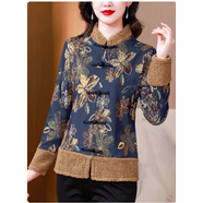 花仙醉中年女士唐裝棉衣小棉襖中式女裝中國風(fēng)棉服冬季保暖加厚復古盤(pán)扣 藍色 L 均碼
