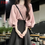 FSHE秋裝搭配一整套感小香風(fēng)職業(yè)套裝女裙子御姐輕熟風(fēng)穿搭通勤兩件套 粉色襯衫【溫柔系炸街奶乖_小個 L 100-120斤