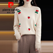皮爾卡丹（pierre cardin）胖mm秋冬大碼100純山羊絨毛衣女寬松200斤加肥內(nèi)搭針織羊絨打底衫 原絨米 L【建議108-120斤穿】