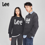 Lee韓國設(shè)計舒適版圓領(lǐng)提花大Logo男女同款情侶裝毛衣休閑潮流 灰色 （尺碼偏大，建議小一碼購買） XS