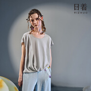 日著趣銀河灰飛飛袖圓領T恤2025夏季新款薄慵懶風寬松落肩上衣女 銀河灰 S