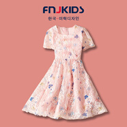 FNJ KIDS童裝女童公主裙夏季新款洋氣大童短袖薄款女孩網(wǎng)紗連衣裙子 粉色 160 (建議身高150-160cm)