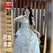 UKMR清冷感長(cháng)裙女夏季仙女溫柔風(fēng)甜美學(xué)生少女清新森女森系初戀連衣裙 【1件】CX藍+雙層有內襯+H顯白 M【96-105斤】