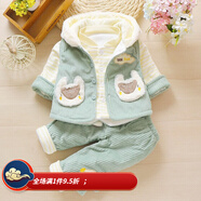 女寶寶秋冬6套裝12個(gè)月3嬰兒5衣服7冬款8女童9-10加厚三件套01歲2衣服 綠色加厚三件套 80cm
