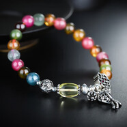 石玥珠寶 7-8mm碧璽手鏈銀魚(yú)琥珀蜜蠟轉運珠天然水晶手串男女士款水晶瑪瑙