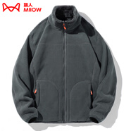 貓人（MiiOW）抓絨衣女男搖粒絨外套秋冬新款毛衫戶外保暖珊瑚絨衛(wèi)衣加絨雙面穿 KY1009A深灰-男 5XL