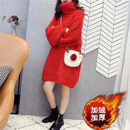 朵密婭大毛衣女寬松長(zhǎng)款 歐洲站外穿慵懶風(fēng)紅色高領(lǐng)毛衣加厚2024秋冬 紅色【加絨】 S