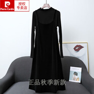 皮爾卡丹（pierre cardin）絲絨連衣裙春秋新款金絲絨打底裙寬松背心裙吊帶氣質(zhì)無袖A版長(zhǎng)裙 (黑色裙子+黑色長(zhǎng) 袖內(nèi)搭) XL 110斤-125斤
