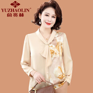 俞兆林（YUZHAOLIN）中年媽媽春裝雪紡衫洋氣上衣2025新款50歲女人時(shí)尚穿搭春秋季小衫 8803-米黃 大花 XL (參考90-105斤)