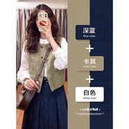 歐迪惠（Oudihui）2025年春季連衣裙女裝搭配一整套小香風(fēng)韓系穿搭學(xué)院風(fēng)裙子女套裝 綠色馬甲+襯衣+深藍半身裙 M