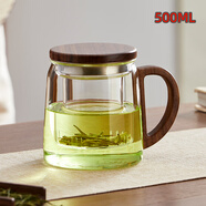 憶壺茶（YIHUTEA） 茶杯玻璃杯茶水分離泡茶杯 帶過濾花茶杯 家用耐熱裝開水杯子 【木把木蓋】木靈杯500ML